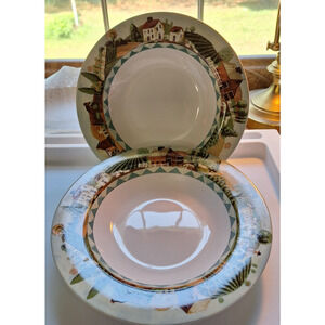 2 Farberware By Retroneu Country Life Rimmed Soup Bowls 9"